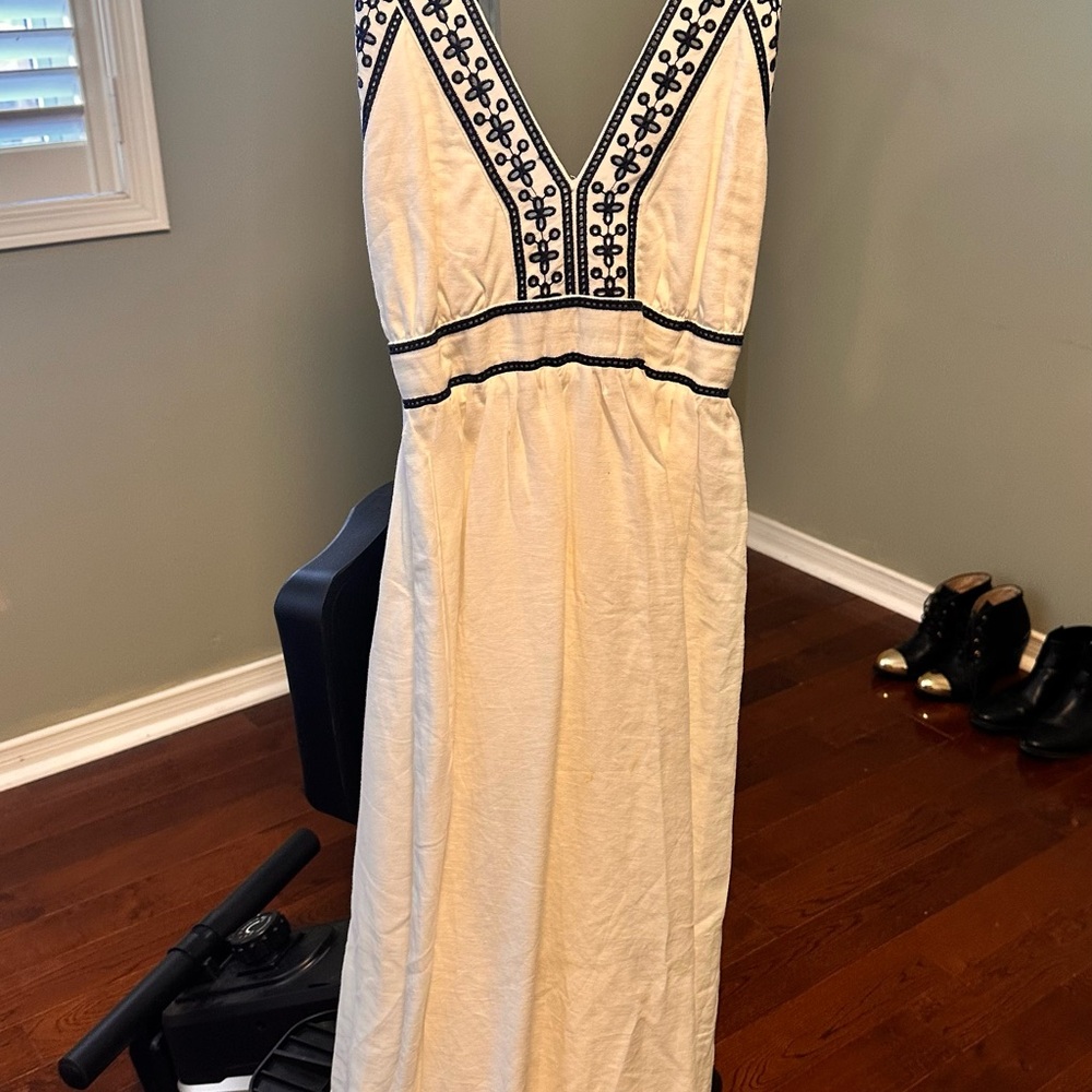 J. Crew Cream Backless Dress with Black Detailing